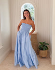 KASIA Cosmos Strapless Smocked Maxi Dress Ciel