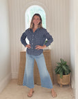 FRANK & EILEEN Eileen Button Up Navy White Stars Linen