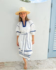 ROSE AND ROSE Fulham Dress White w/ Blue