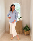 FRANK & EILEEN Eileen Button Up Light Blue/Red Stripe