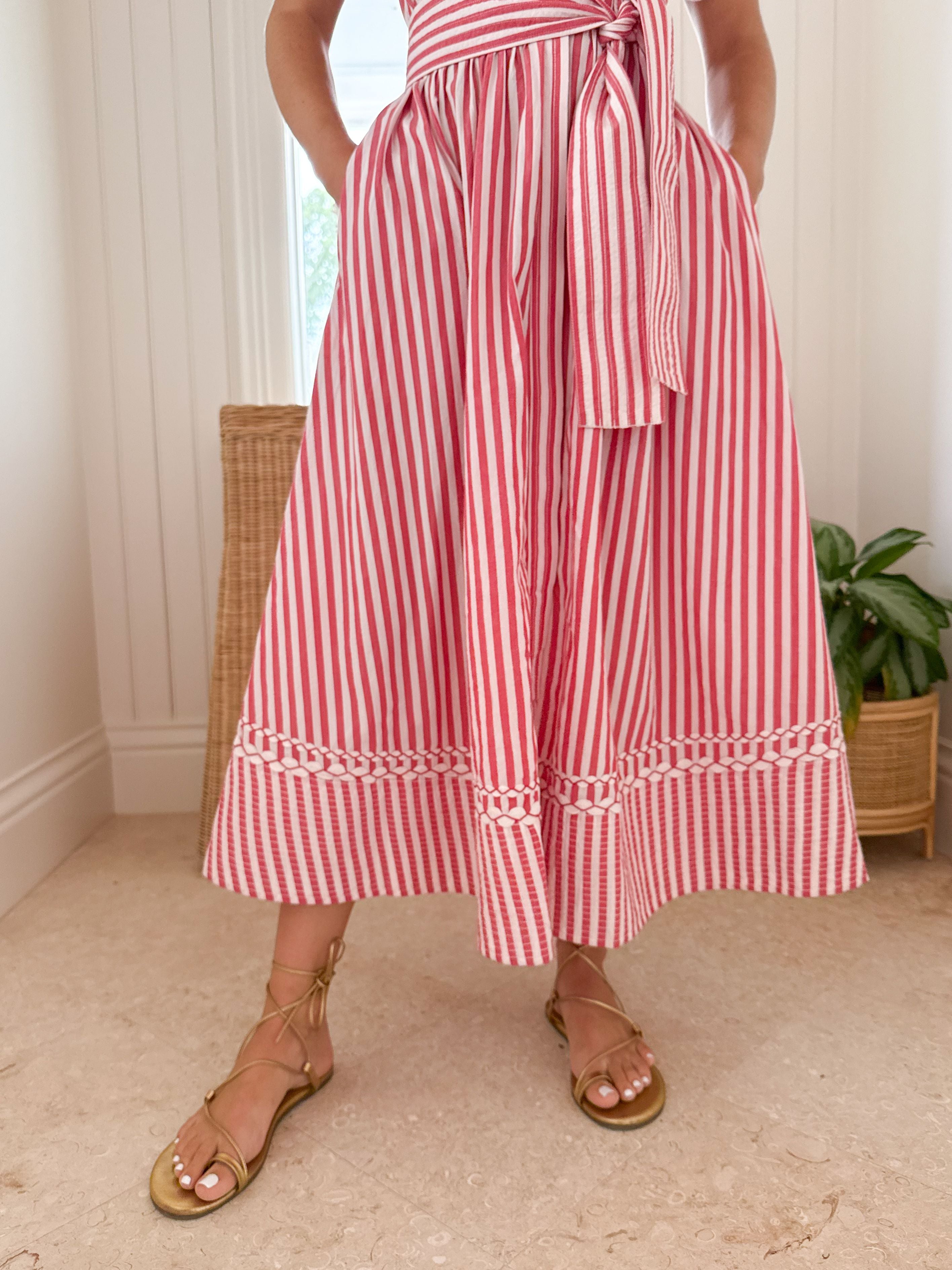 OLIPHANT Belted Shirt Dress Sconset Red