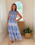 OLIPHANT Sleeveless Smocked Maxi Dress Ziggy Blue