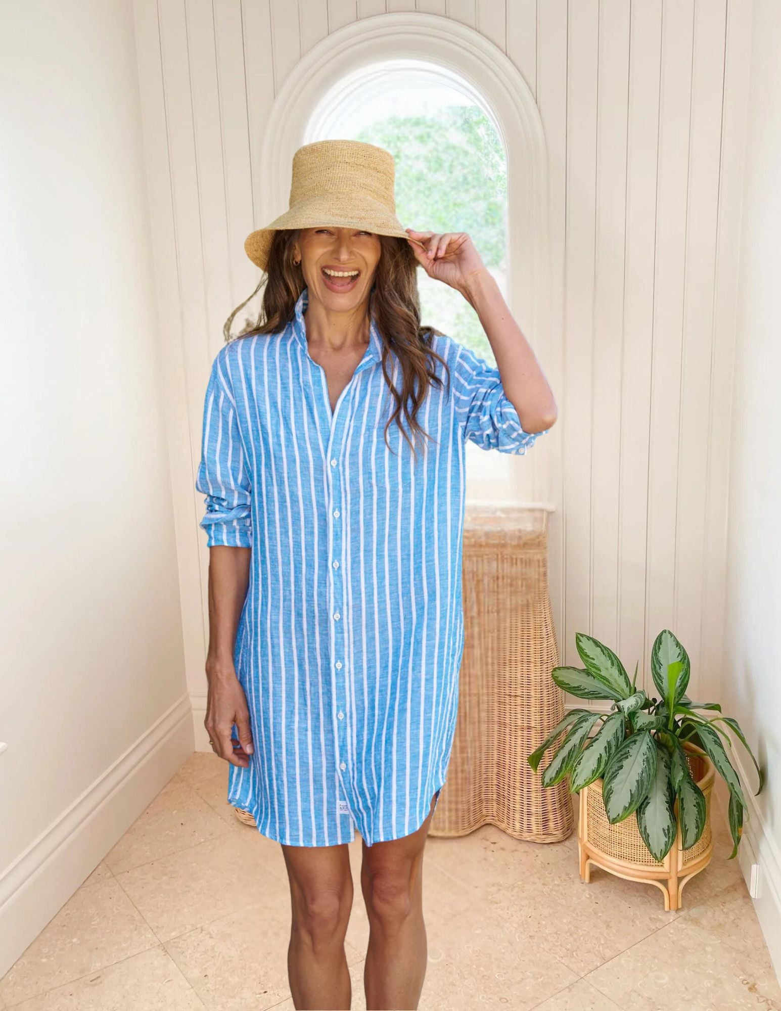 FRANK &amp; EILEEN Mary Shirtdress Turquoise/White Stripe