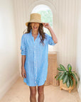 FRANK & EILEEN Mary Shirtdress Turquoise/White Stripe