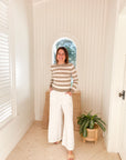 JUMPER 1234 Stripe Stripe Crew in Organic Light Brown and Cream