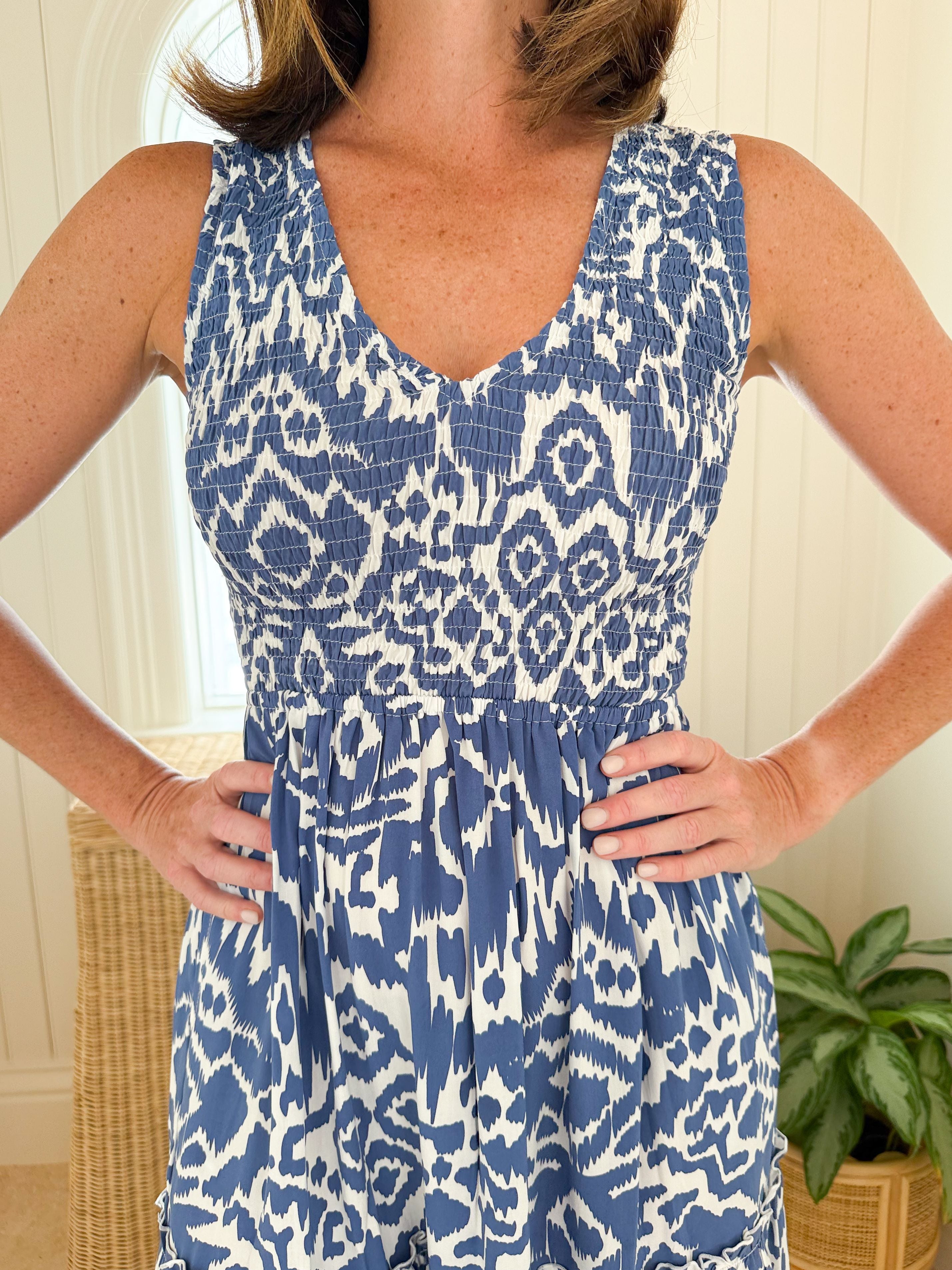 WALKER &amp; WADE Amanda Dress Denim Blue Ikat