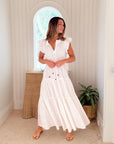 OLIPHANT Cinched Flirty Midi Dress Domino White