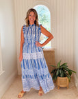 OLIPHANT Sleeveless Smocked Maxi Dress Ziggy Blue