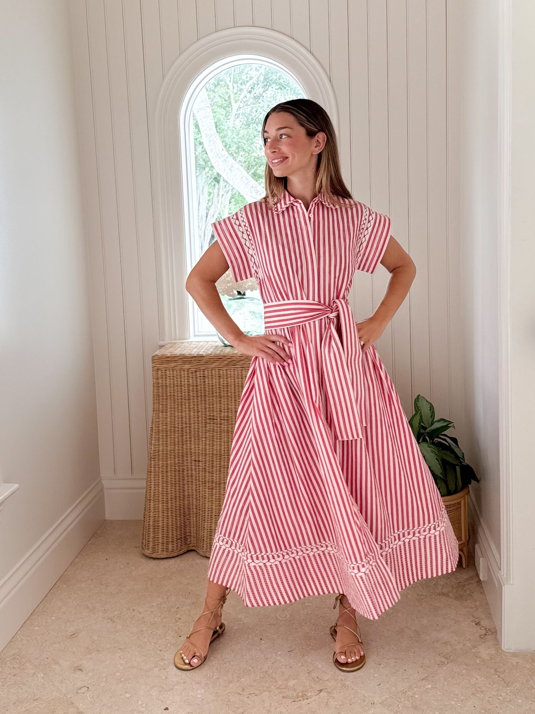 OLIPHANT Belted Shirt Dress Sconset Red