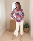 FRANK & EILEEN Eileen Button Up Red/Blue/Cream Stripe