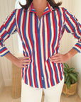 FRANK & EILEEN Eileen Button Up Red/Blue/Cream Stripe