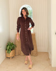 FRANK & EILEEN Rory Maxi Shirtdress Chocolate Courduroy