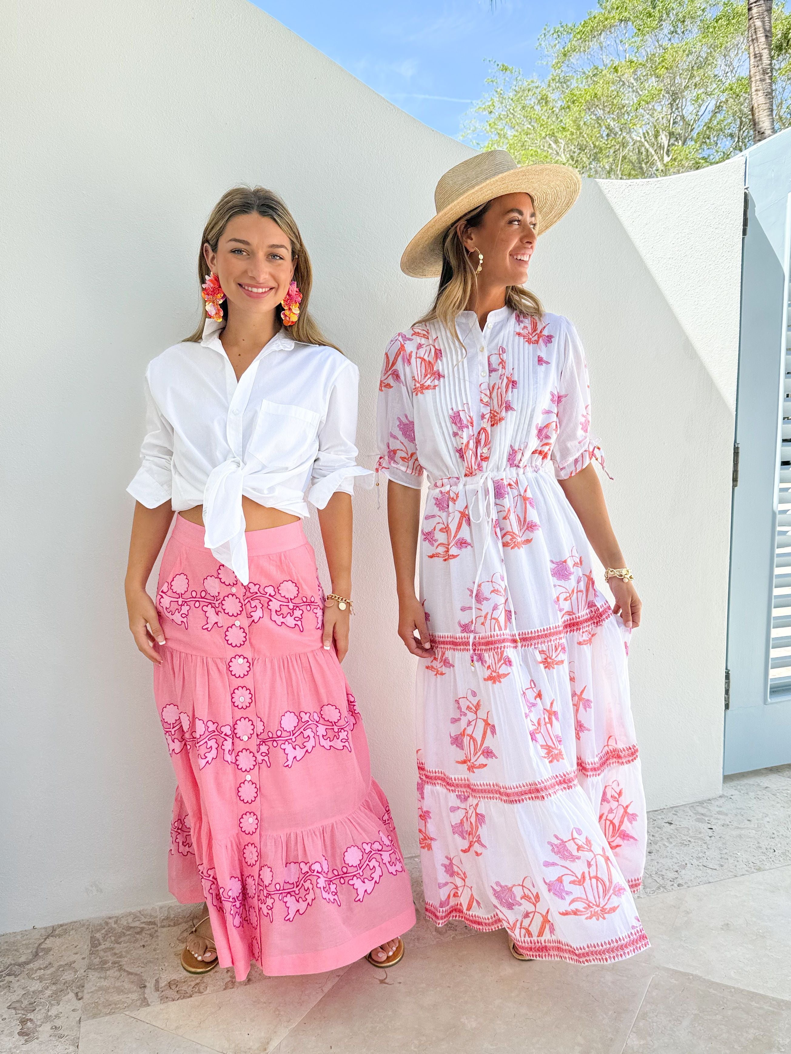 FINAL SALE OLIPHANT Cinched Pintuck Maxi Dress Ostuni Coral