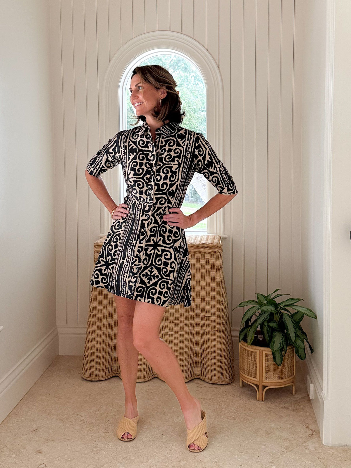 WALKER &amp; WADE Princess Short Dress Black Aztec
