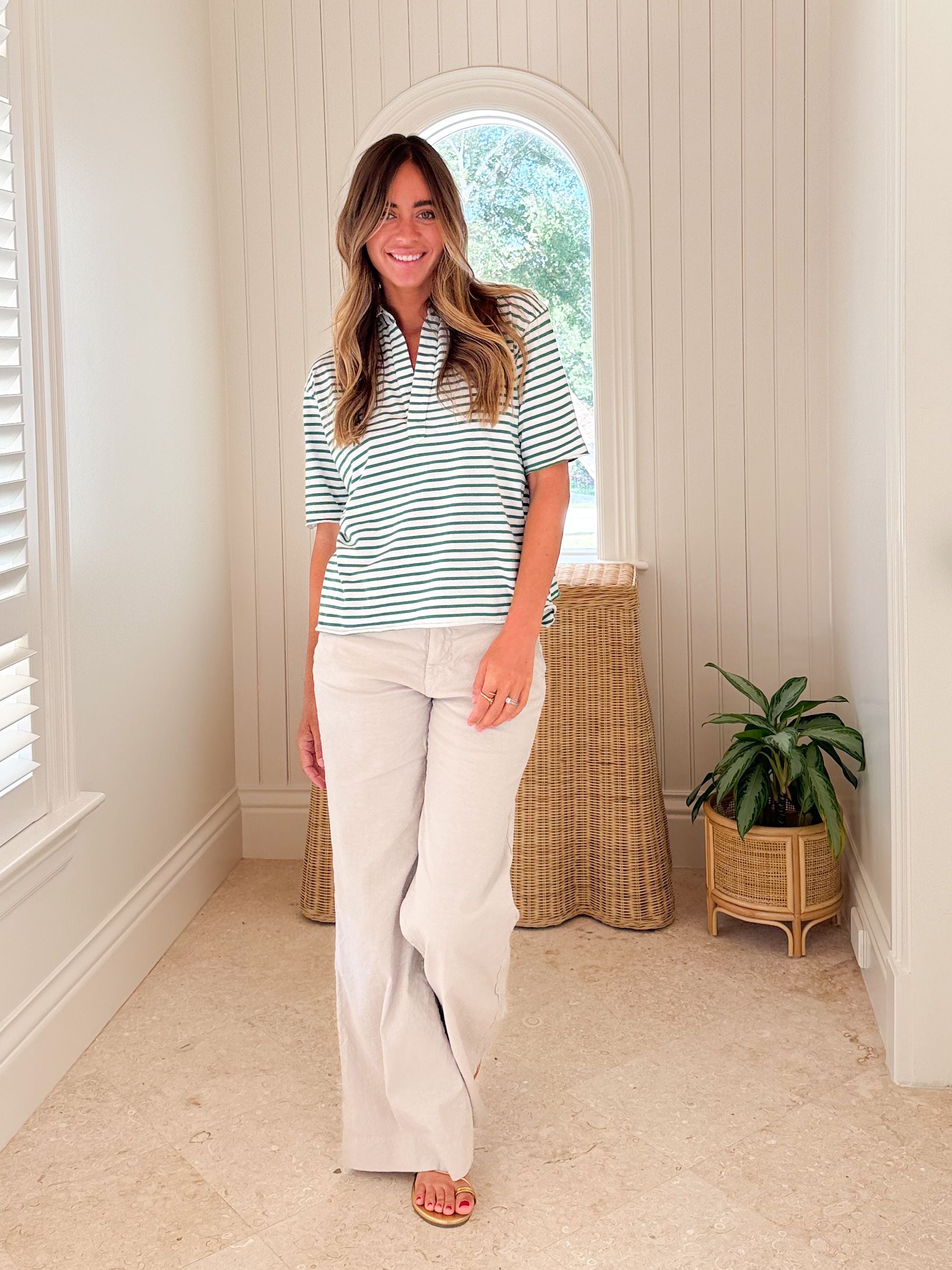 FRANK &amp; EILEEN Patty Popover Green/White Stripe