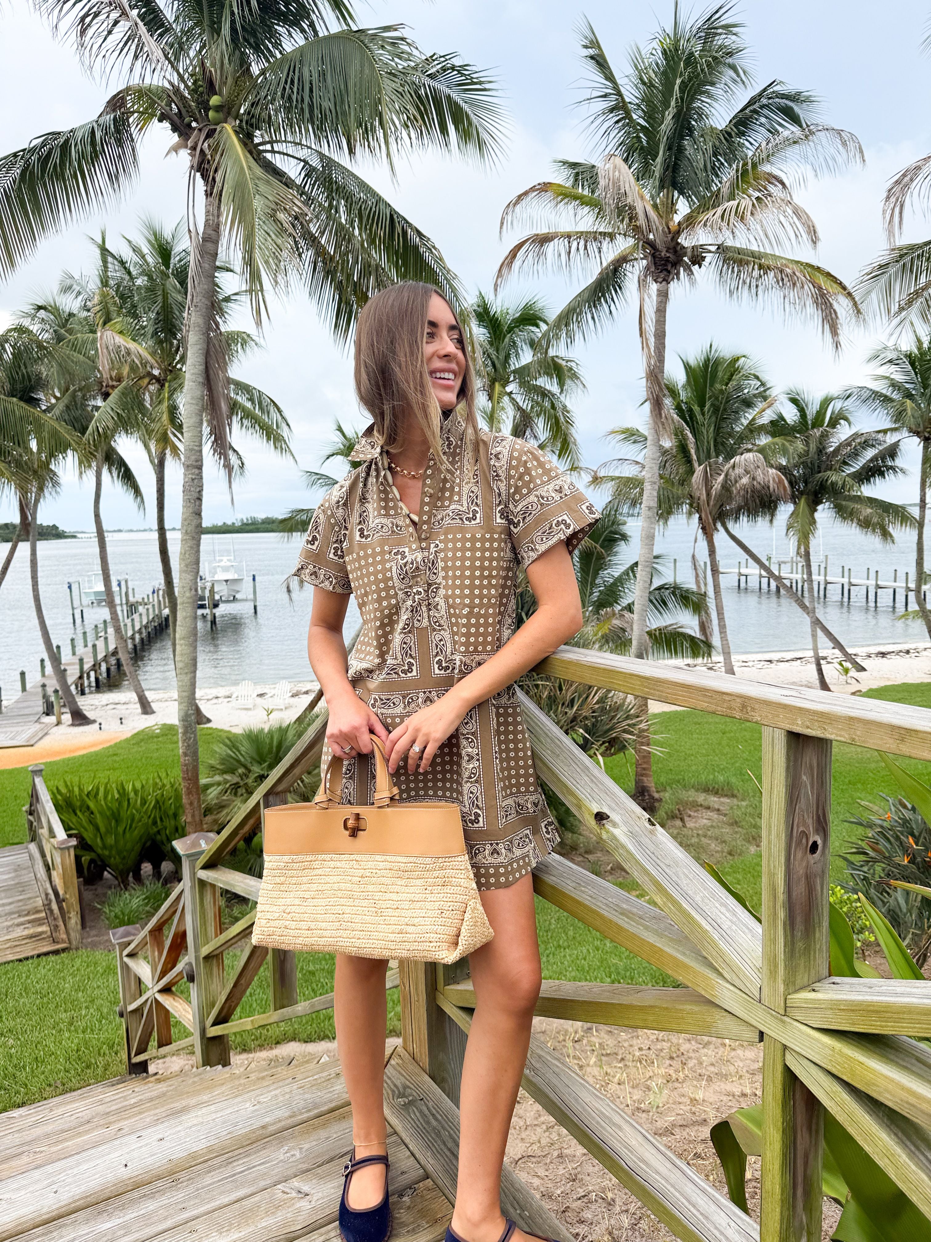 SUNSHINE TIENDA Getaway Mini Dress Olive Bandana