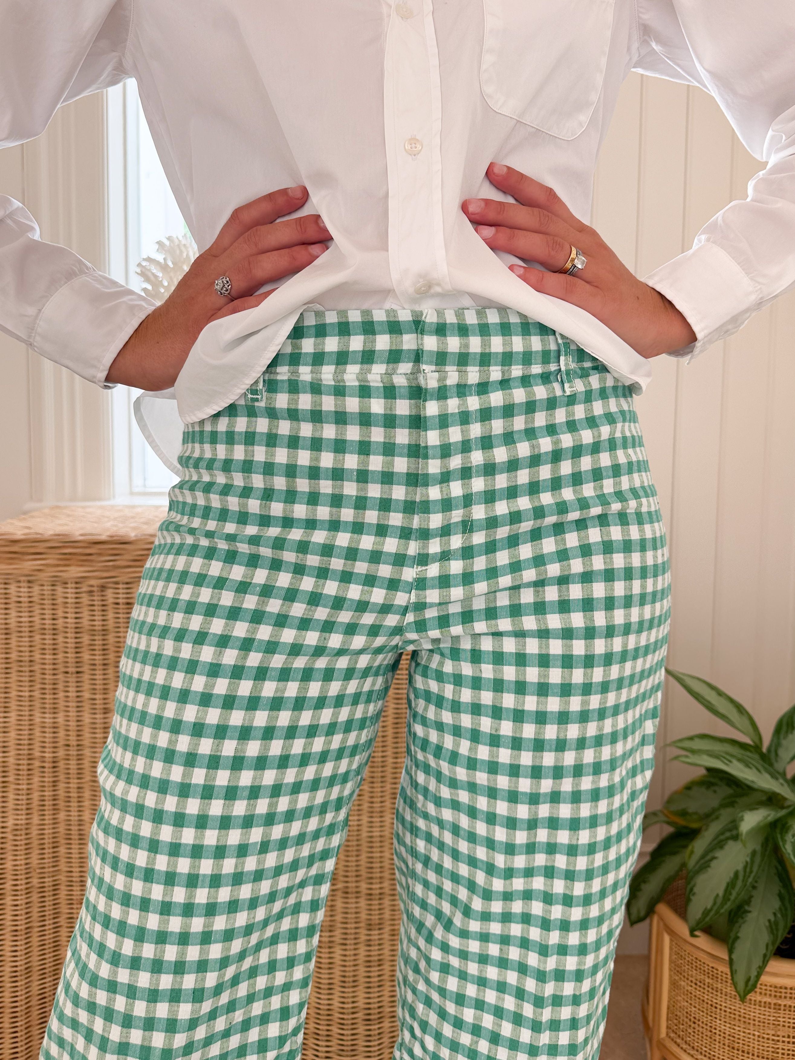 FRANK &amp; EILEEN Wexford Wide Leg Pant Green Gingham