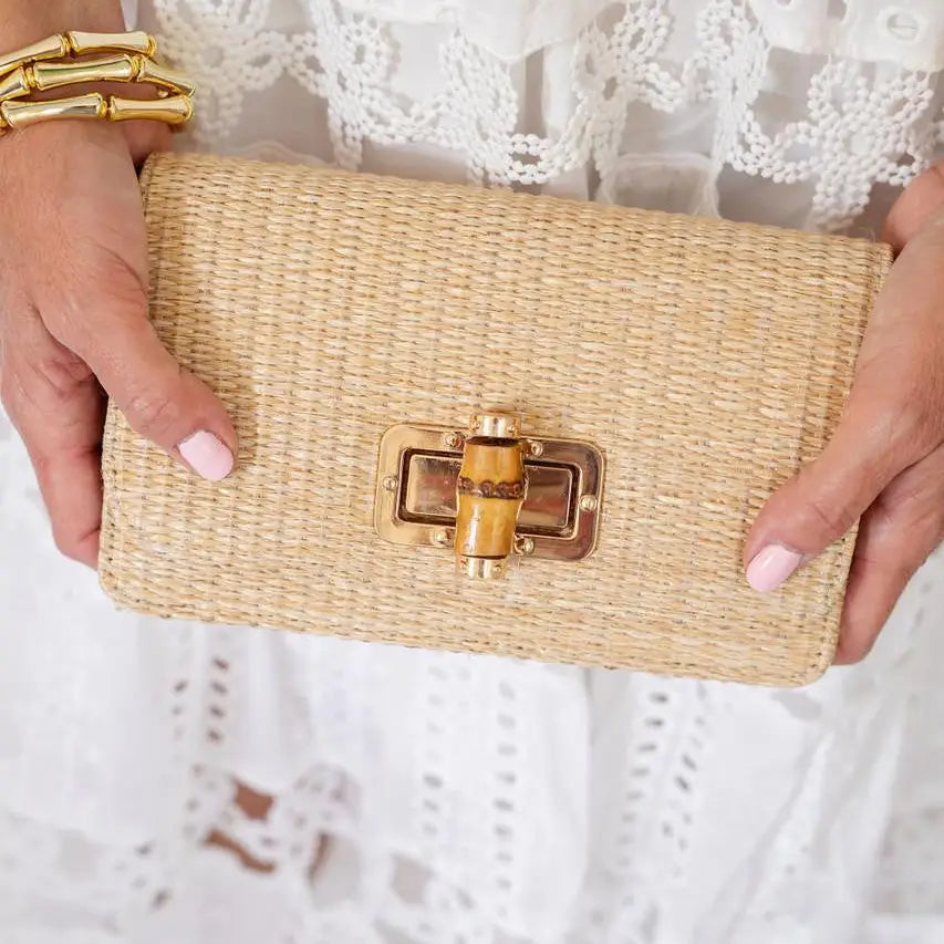 Lilly Straw Clutch Bamboo Toggle