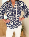 FITZROY & WILLA Sallie Ann Blouse Navy Ikat Block