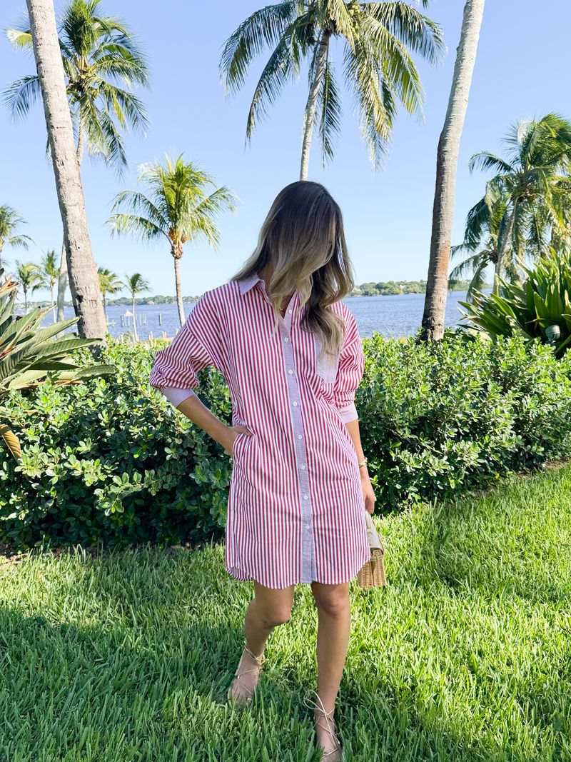 CARYN LAWN Frances Dress Red Stripe