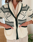 MAREA Tennis Intarsia Shawl Cardigan Ivory