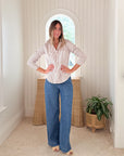 FRANK & EILEEN Barry Button Up Tan/White Stripe