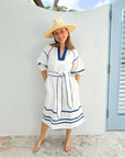 ROSE AND ROSE Fulham Dress White w/ Blue