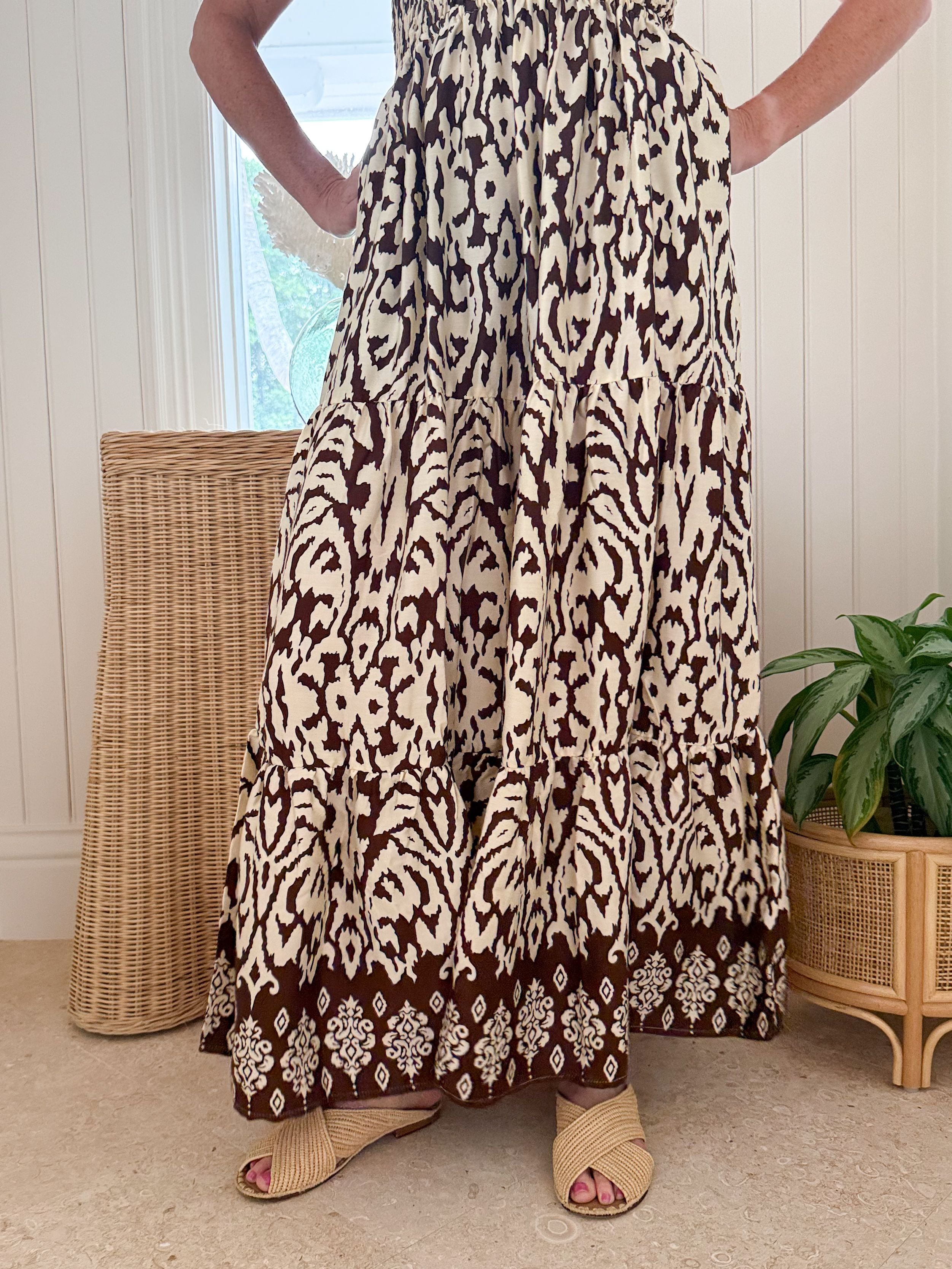 WALKER &amp; WADE Nancy Dress Chocolate Ikat