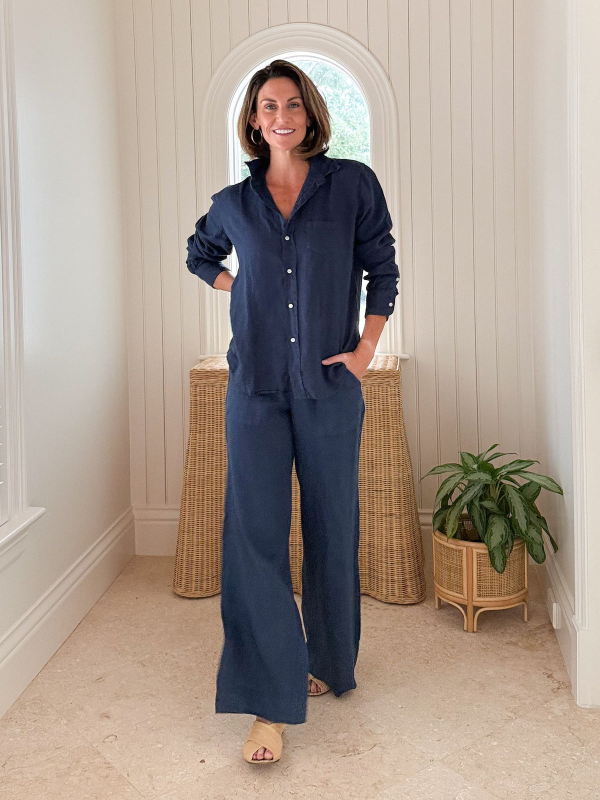 FRANK &amp; EILEEN Madeline Patch Pocket Pull-On Pant Navy Linen