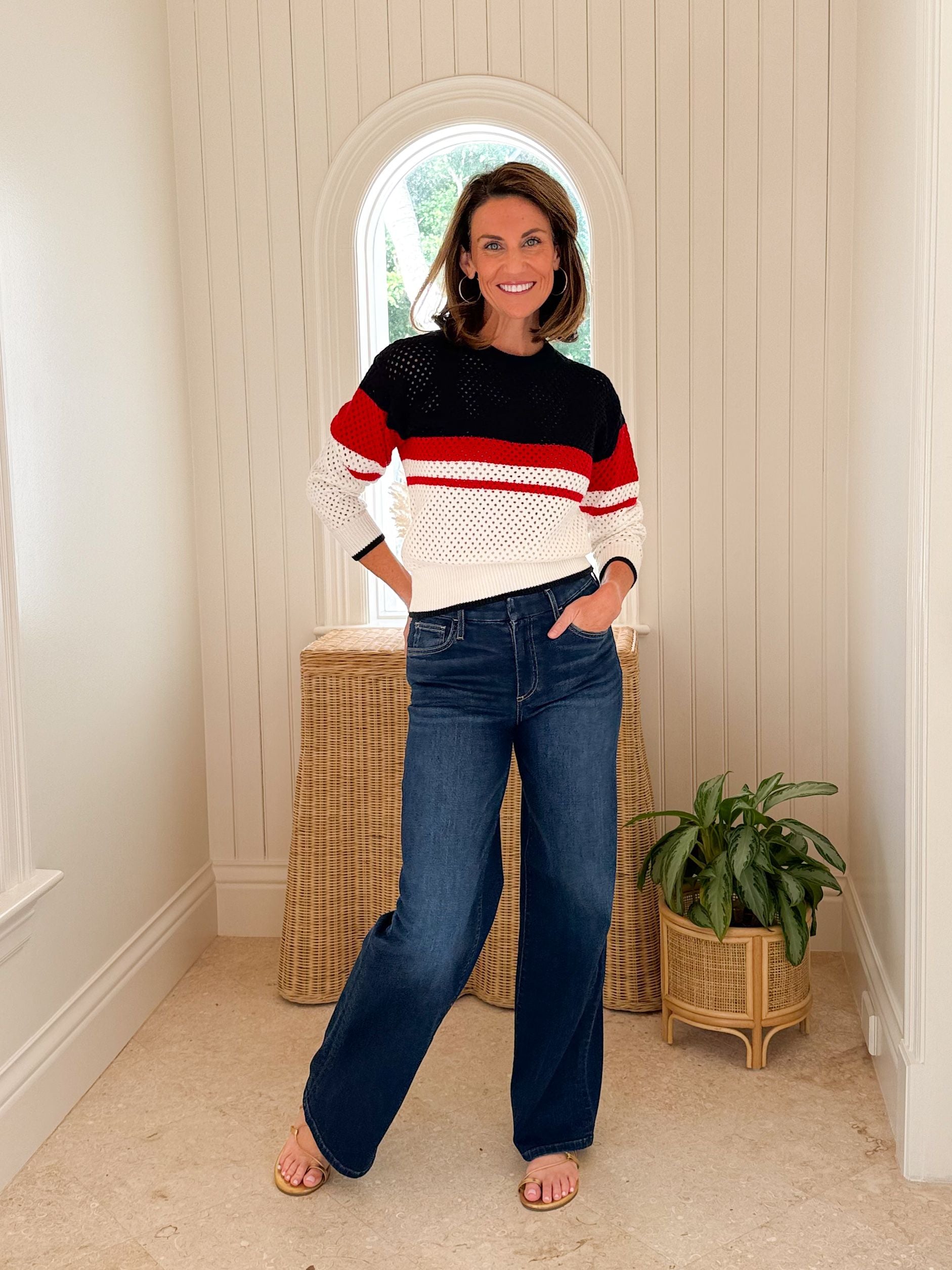 WALKER &amp; WADE Riverside Crewneck Sweater Red/White/Blue Stripe