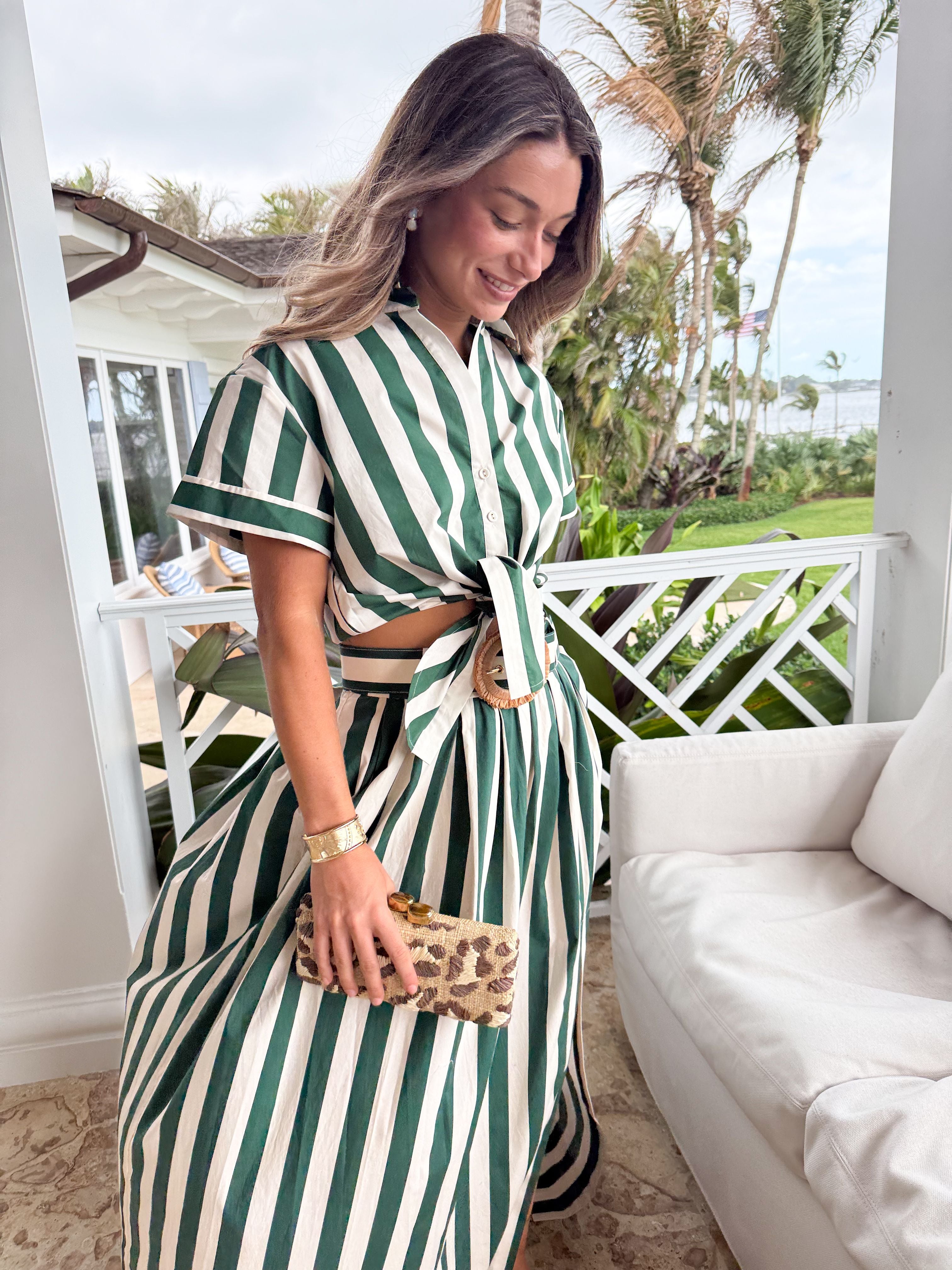 cara cara green dress Asbury - White Stripe Allover print CARA CARA Asbury Top Green/White