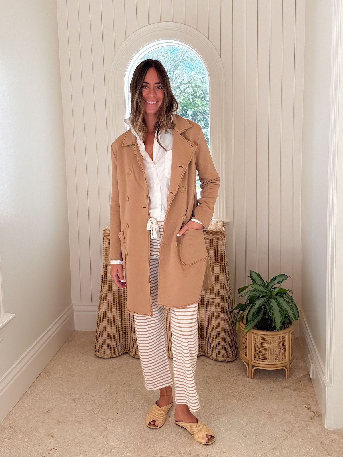 FRANK &amp; EILEEN Belfast Sweatshirt Trench Coat Camel