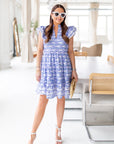 SAIL TO SABLE X STYLE CHARADE Hudson Flutter Sleeve Flare Tunic Dress Serenity Ikat Stripe