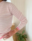 JUMPER 1234 Cashmere Tipped Little Stripe Crew Powder Puff Lily Cerise