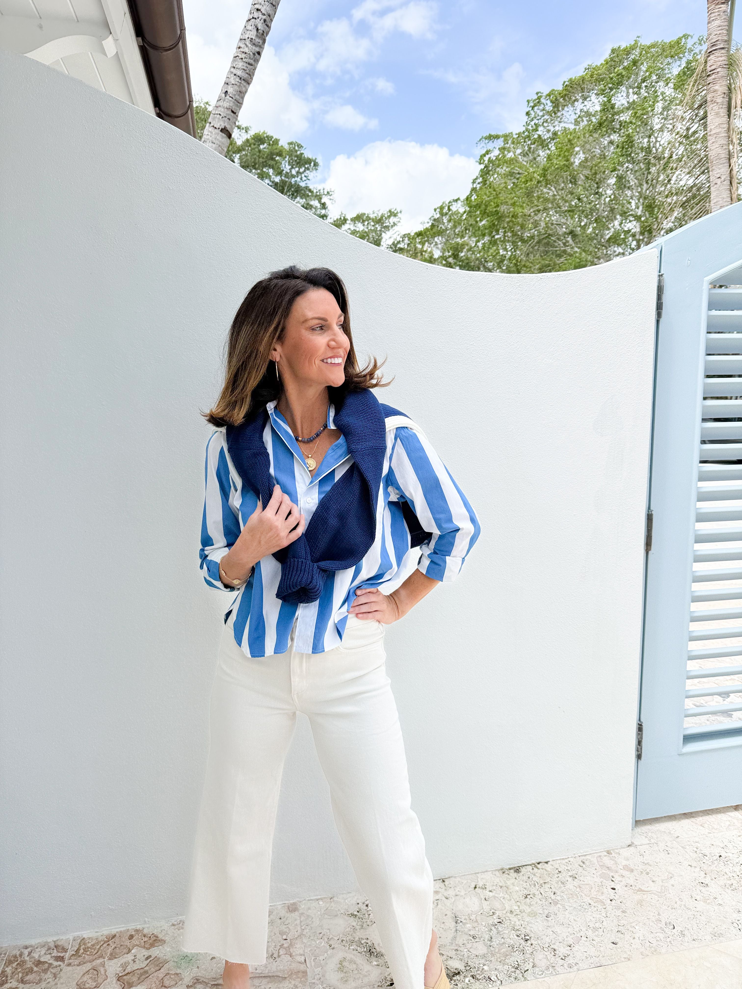 FRANK &amp; EILEEN Sylvio Wide Blue Stripe