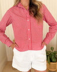 FRANK & EILEEN Silvio Untuckable Button-Up Shirt Red Gingham