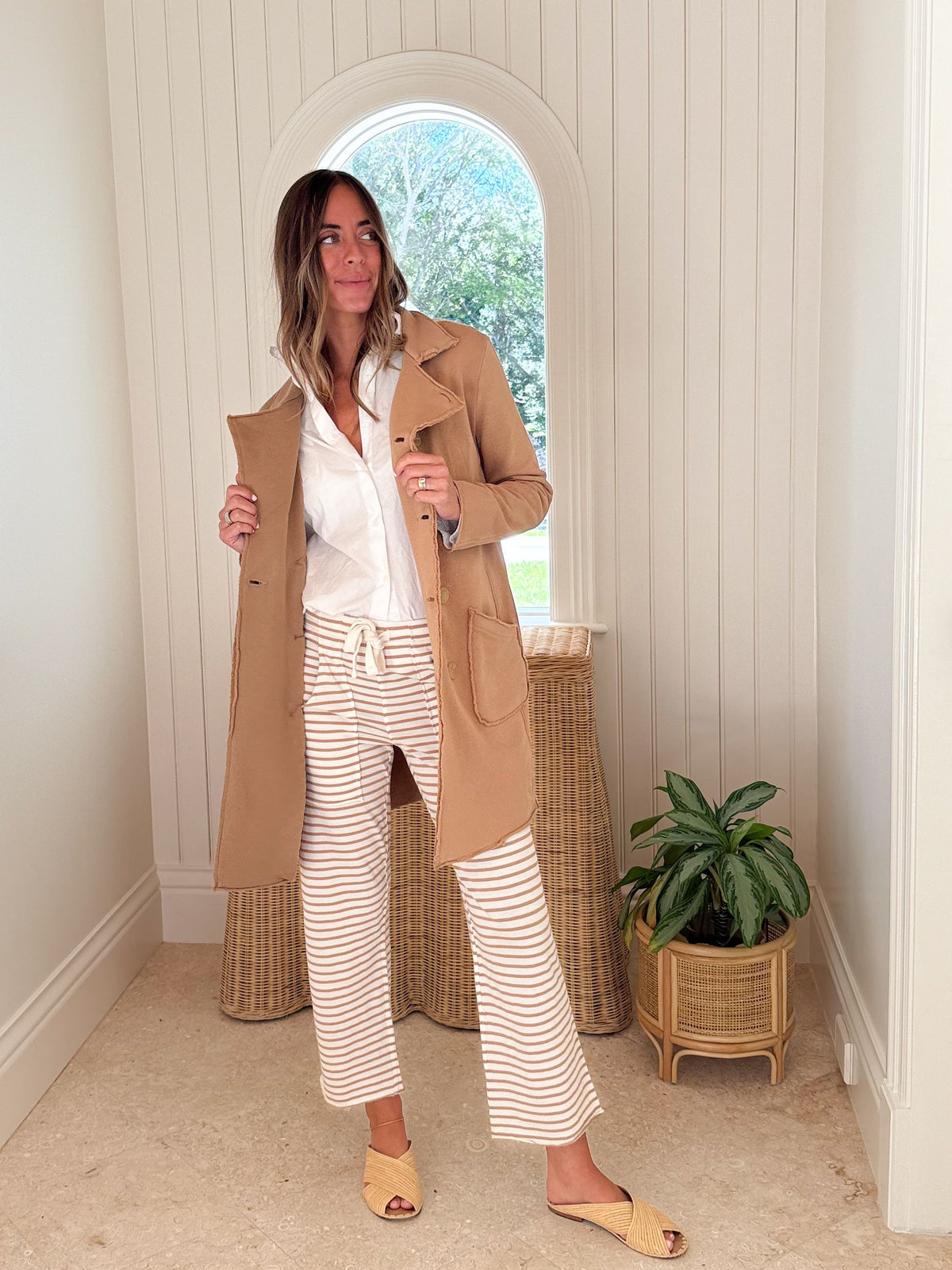 FRANK &amp; EILEEN Belfast Sweatshirt Trench Coat Camel