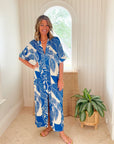 WALKER & WADE Aphrodite Kaftan Blue Palm