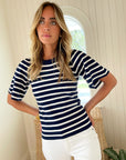 MINNIE ROSE Flutter Sleeve Top Navy/White Stripe