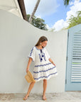 ROSE AND ROSE Holborn Dress White w/ Blue