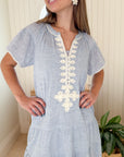 ROSE AND ROSE Uxbridge Dress Blue w/ White