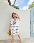 ROSE AND ROSE Holborn Dress White w/ Blue