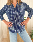 FRANK & EILEEN Eileen Button Up Navy White Stars Linen