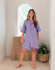 FRANK & EILEEN Rosemary Shirtdress Blue/Red Textured Stripe