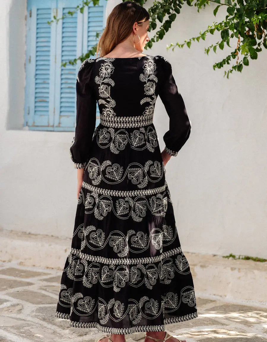 PINK CITY PRINTS Phoebe Dress Sweetheart Cord Embroidery