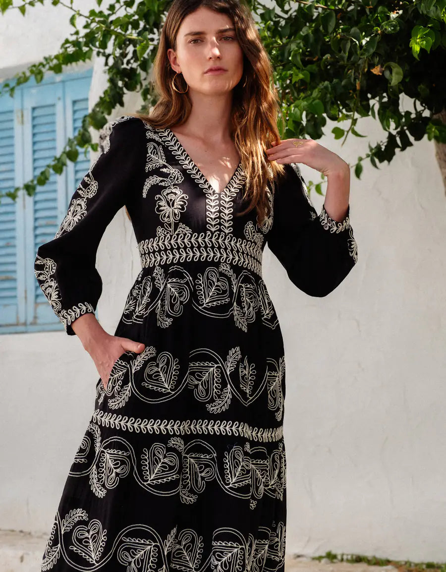 PINK CITY PRINTS Phoebe Dress Sweetheart Cord Embroidery