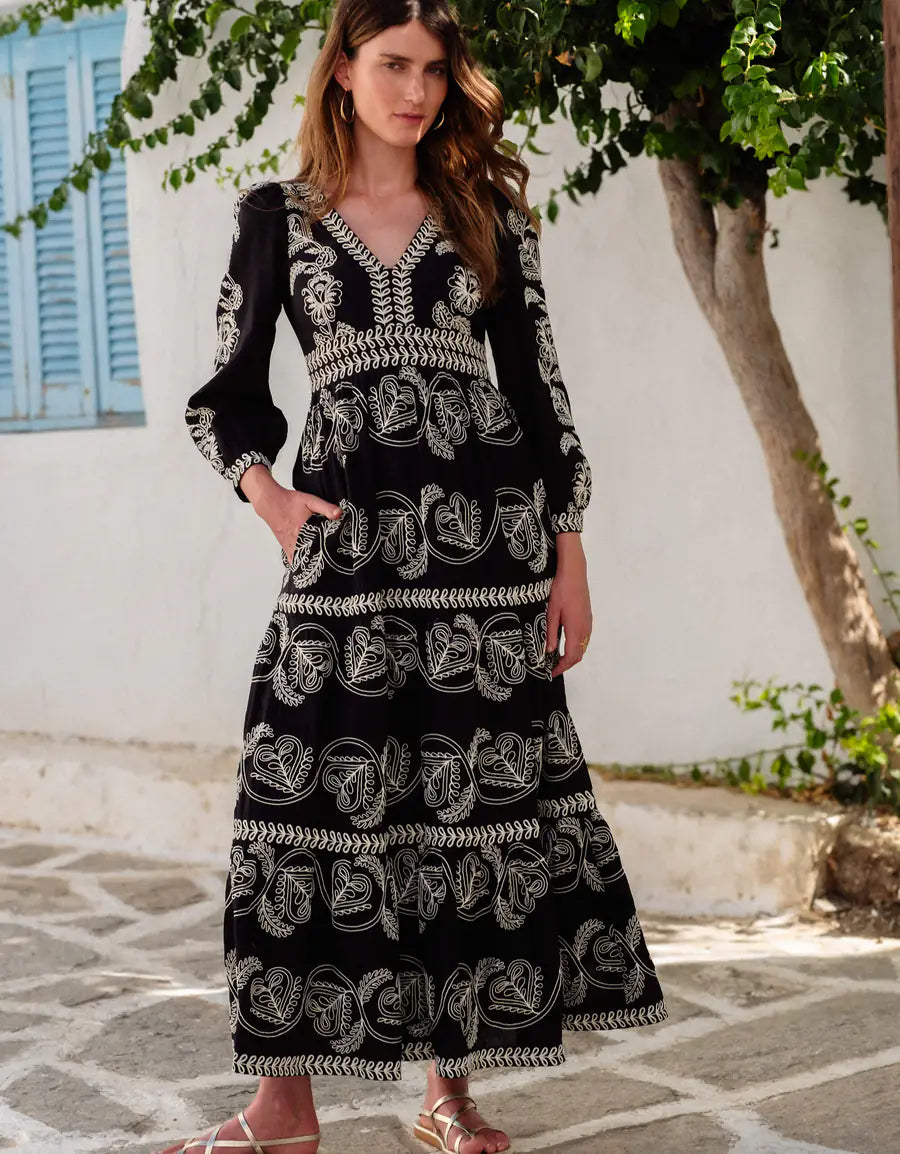 PINK CITY PRINTS Phoebe Dress Sweetheart Cord Embroidery