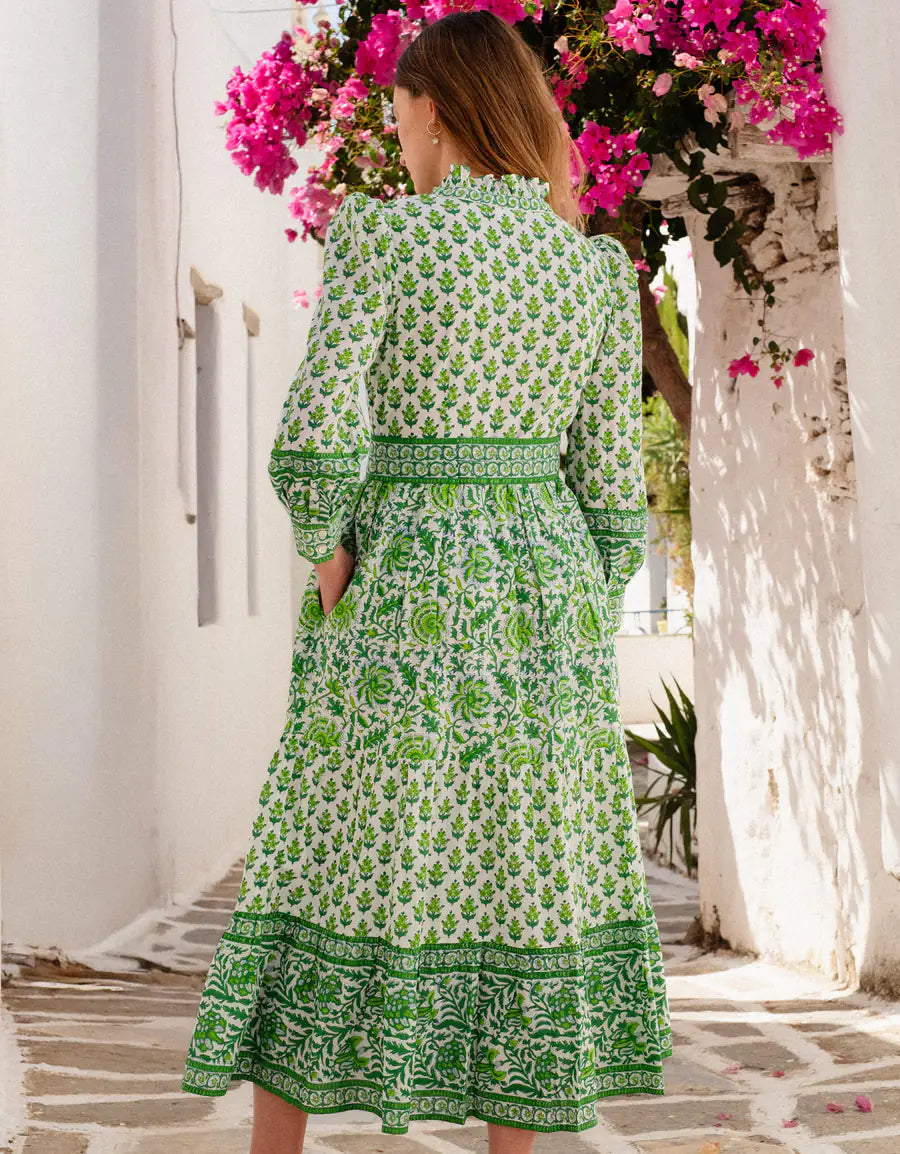 dress printed design Ivory Floral Printed Kaftan Dress with Flowing Silhouette Modest Ele FineLook