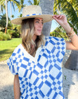 FRAE The Janie Short Caftan Blue Tile Block