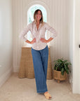 FRANK & EILEEN Barry Button Up Tan/White Stripe